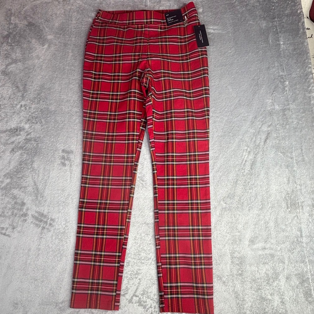 Tommy Hilfiger Slim Leg Ankle Pant Womens Medium Red Plaid Tartan Stretch NWT